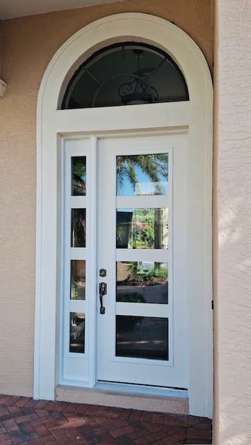 Pre-finished PVC door and jamb — before UV Bronze paint